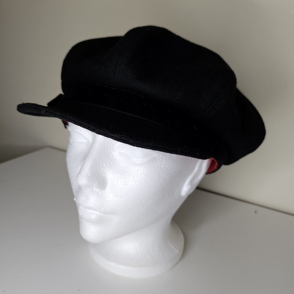 Vintage Liz Claiborne Wool Newsboy Cap Paperboy Hat Black With Bow Detail - Picture 3 of 13